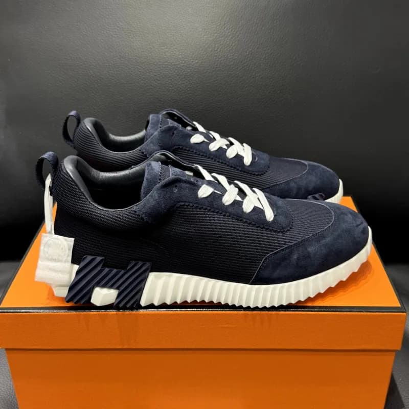 Hermès H-Stripes Sneaker Navy Suede and Mesh