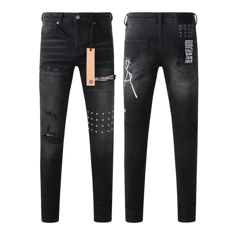 Saint Laurent Slim Fit Jeans Distressed Graphic
