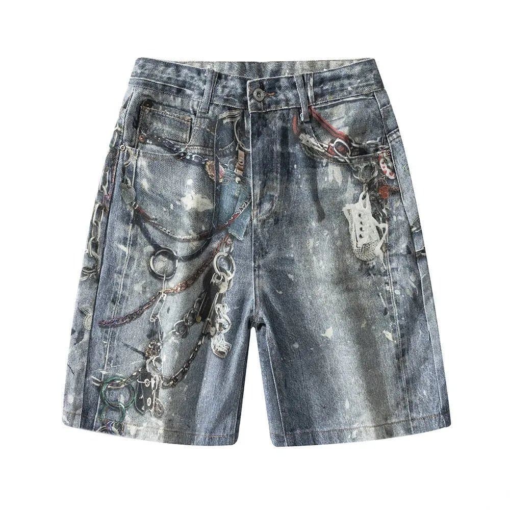 Balenciaga Distressed Denim Shorts Chain-Embroidered