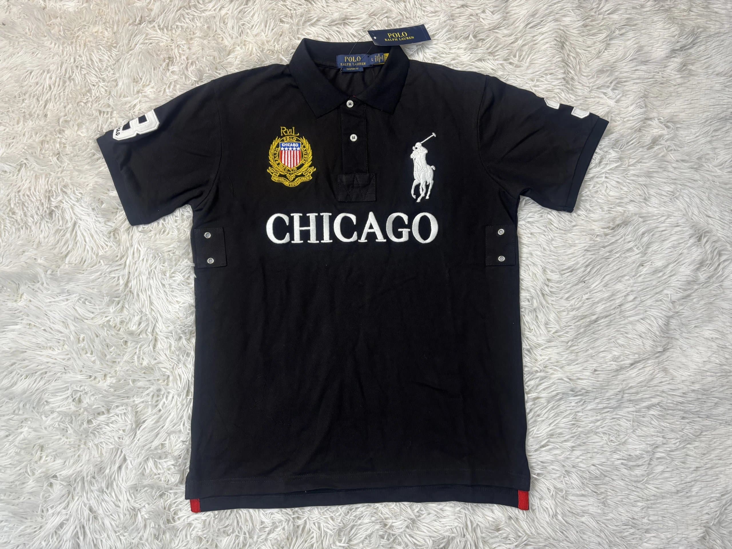 Polo Ralph Lauren Polo Shirt USA Flag Patch — black-chicago