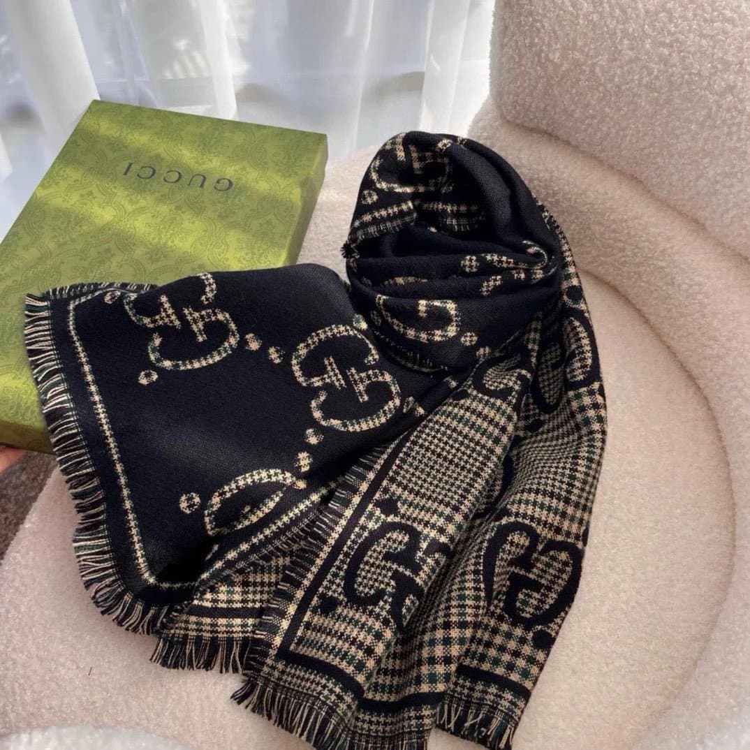 Gucci GG Logo Scarf Checkered Web Pattern