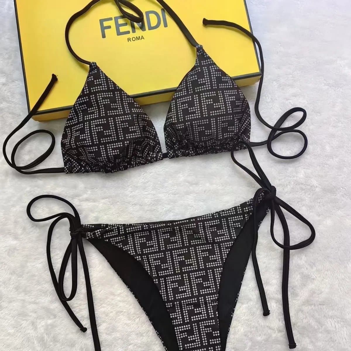 Gucci GG Monogram Bikini Set Beige Brown Print — 34