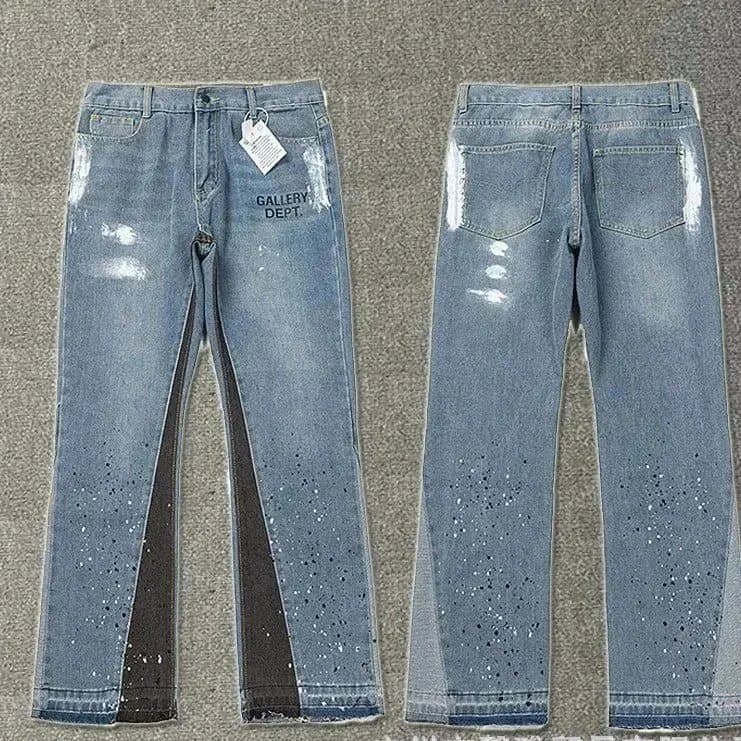 Distressed Flare Jeans Paint Splatter & Patched — 26