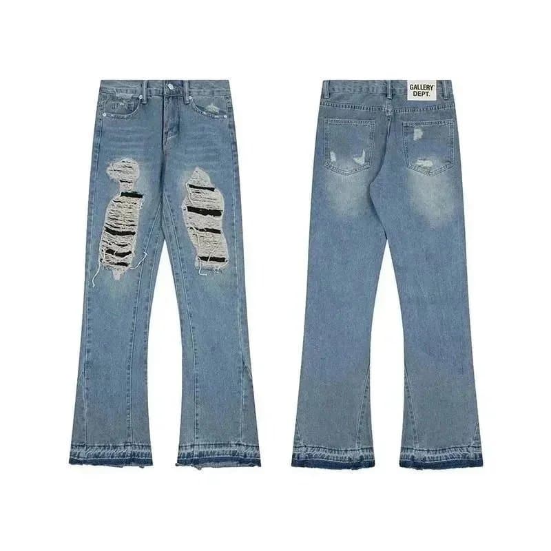 Distressed Flare Jeans Paint Splatter & Patched — 6