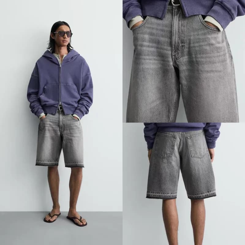Zara Denim Shorts Washed Grey