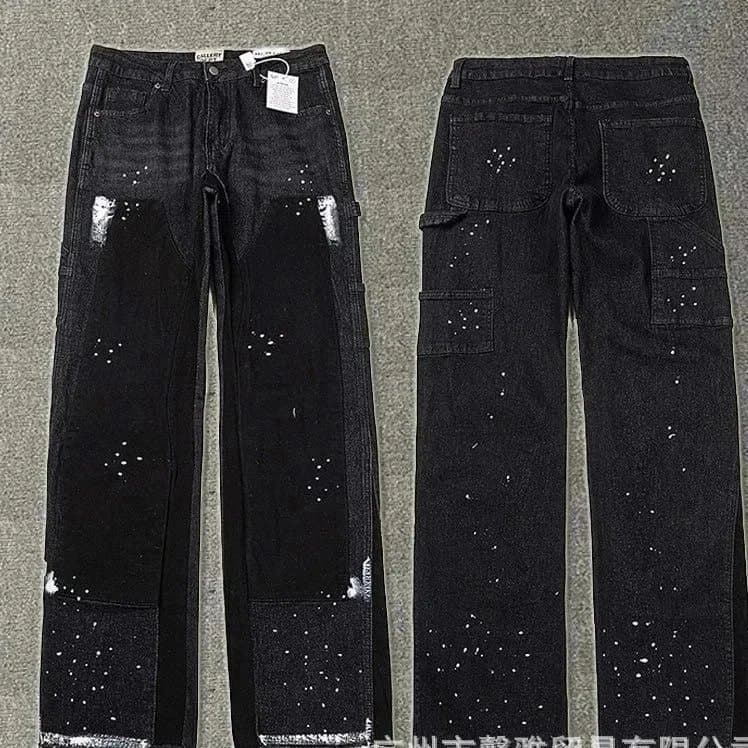 Distressed Flare Jeans Paint Splatter & Patched — 28