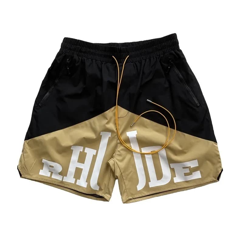 Rhude Logo Shorts Black Beige Block
