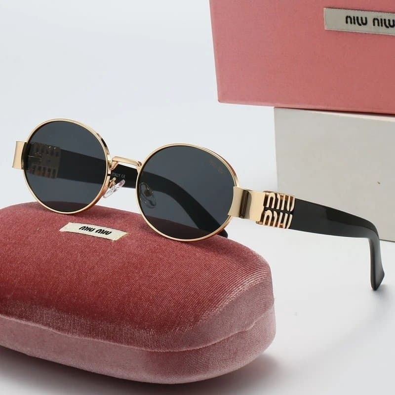 Miu Miu Round Sunglasses Gold Frame with Logo Temples