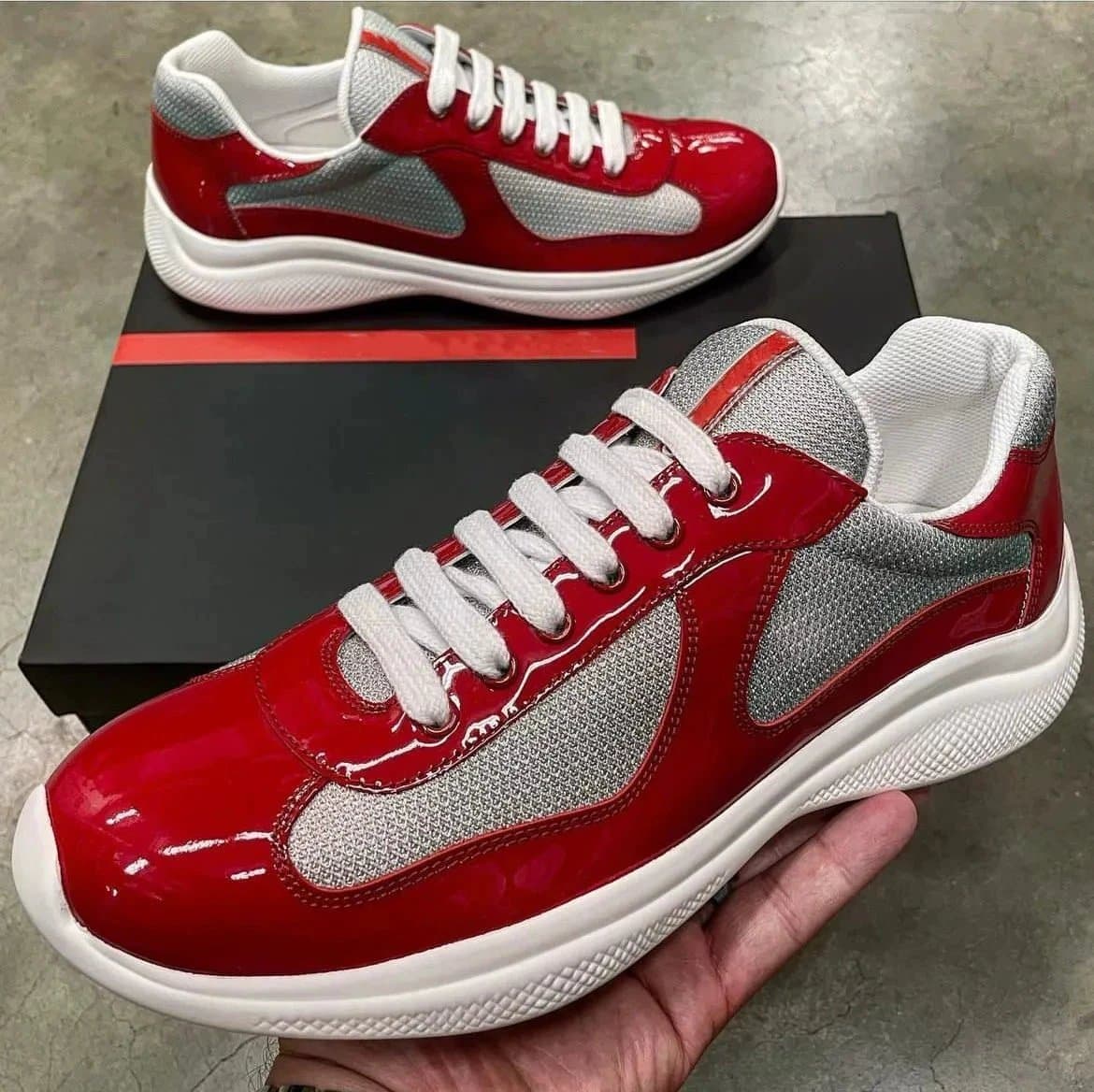 Prada Linea Rossa Sneaker Glossy Red and Silver Mesh