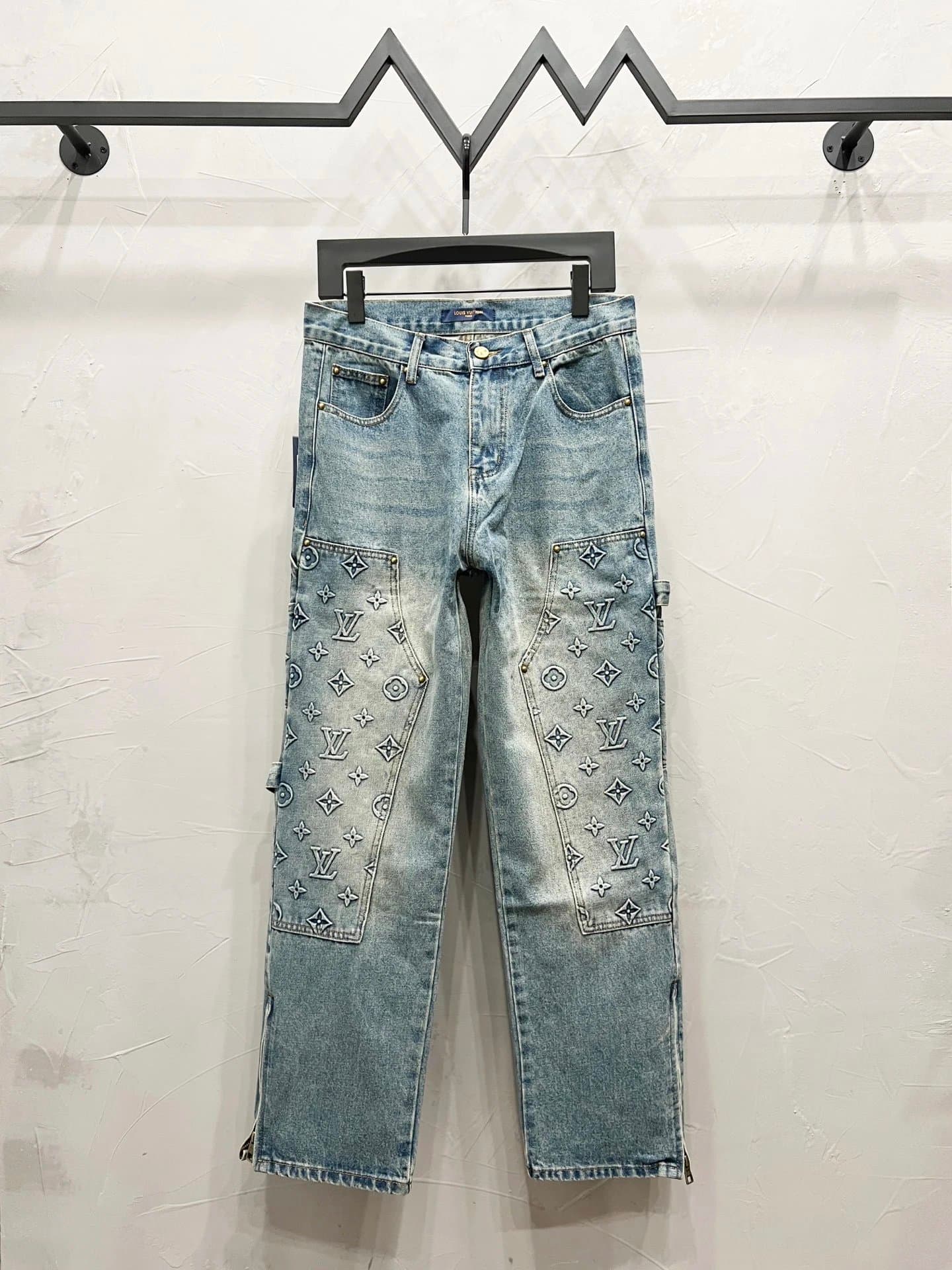 Louis Vuitton Monogram Denim Jeans Embroidered Patchwork