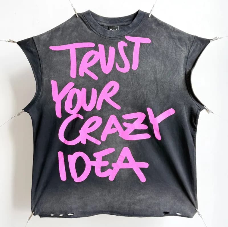 Saint Michael × RRR123 Cut-Off Sleeve Tee Trust Your Crazy Idea
