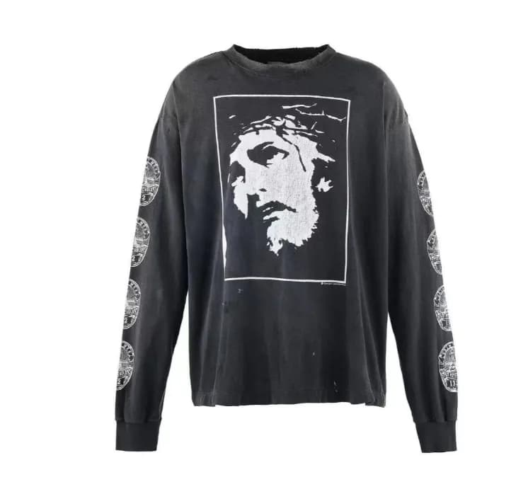 Balenciaga Long-Sleeve Graphic Tee Christ Face Print