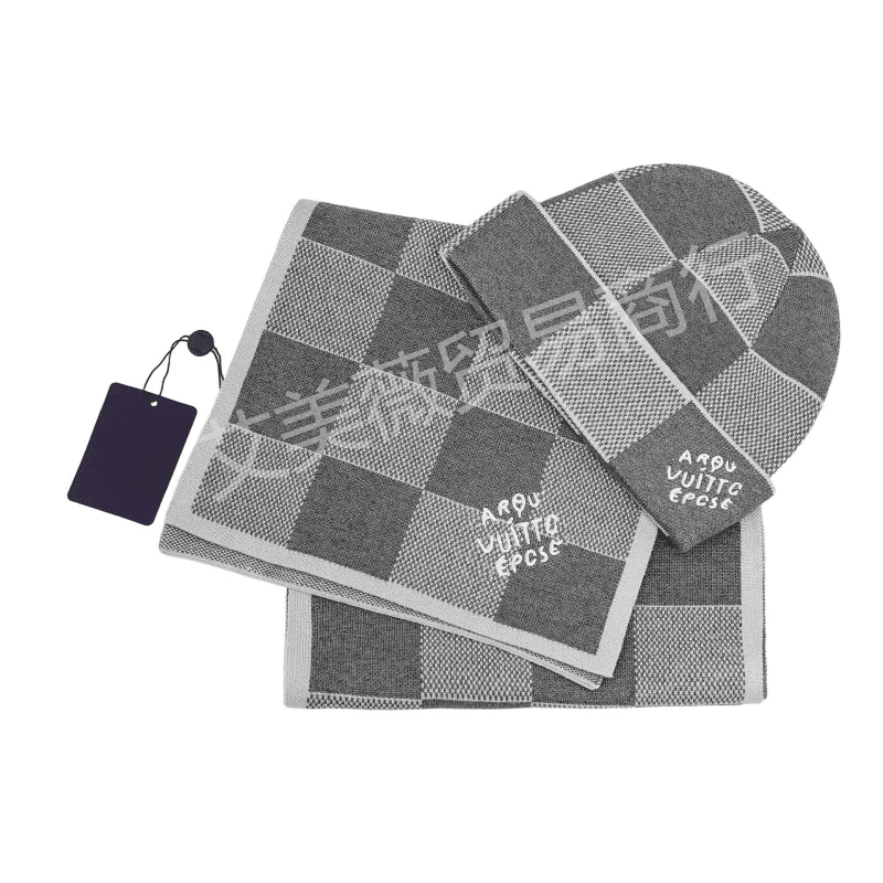 Louis Vuitton Checkered Scarf and Beanie Set Monogram Grid