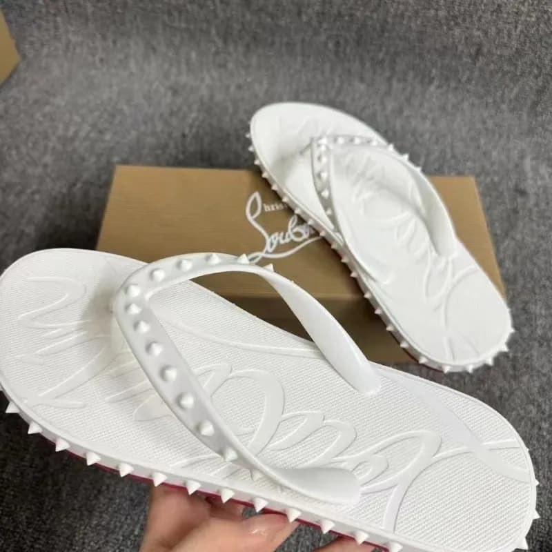 Christian Louboutin Spiky Flip Flop White with Red Sole