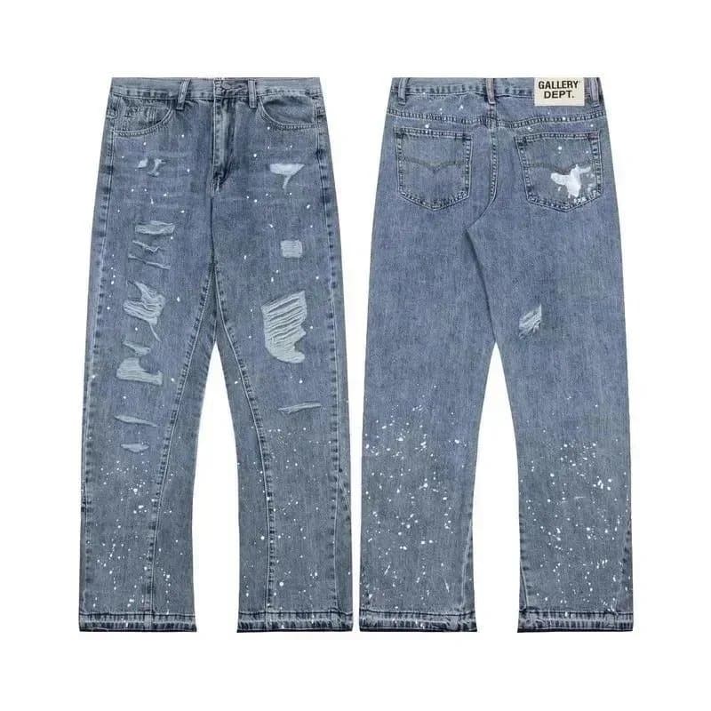 Distressed Flare Jeans Paint Splatter & Patched — 5