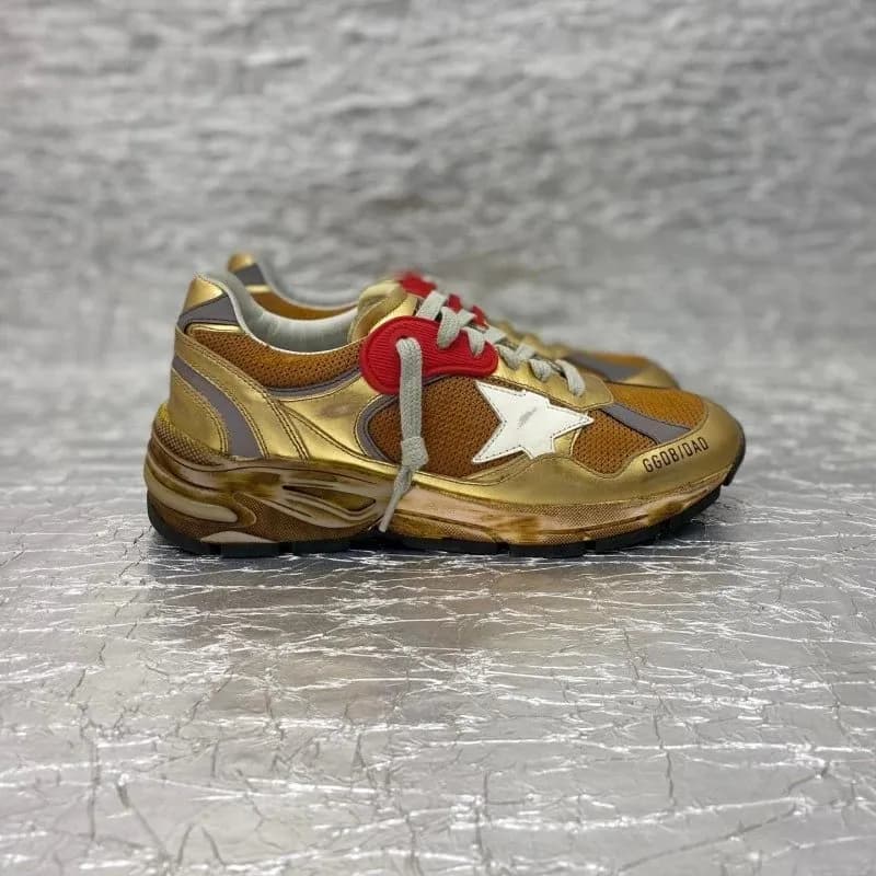 Golden Goose GGDB Super-Star Metallic Gold with Red Heart