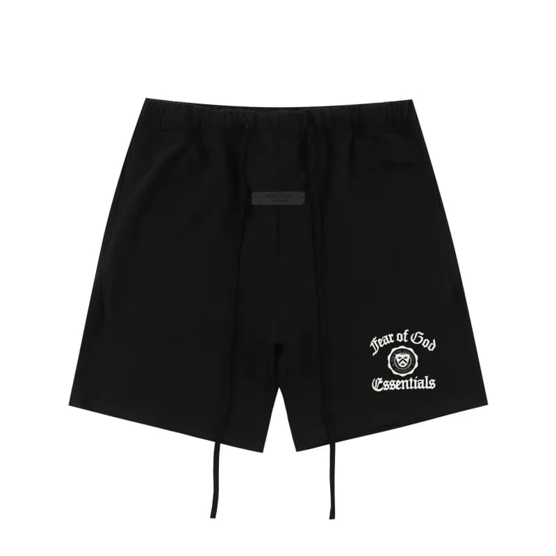 Fear of God Essentials Logo Shorts Black with White Embroidery