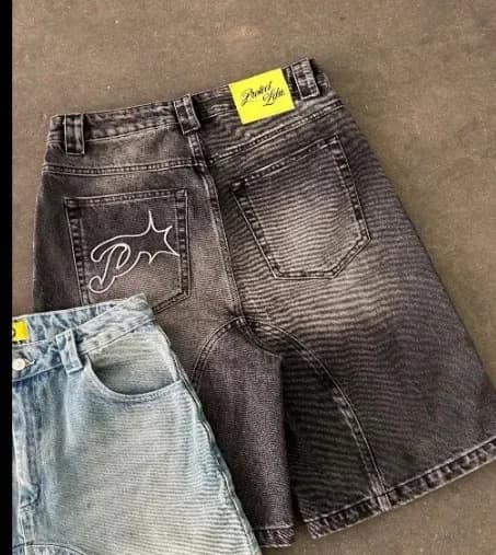 Palm Angels Denim Shorts Distressed Logo Patch