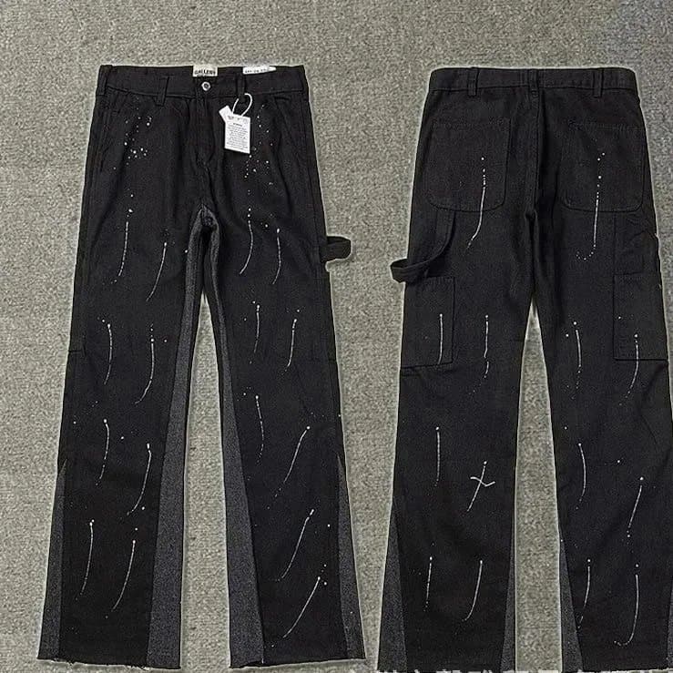 Distressed Flare Jeans Paint Splatter & Patched — 24