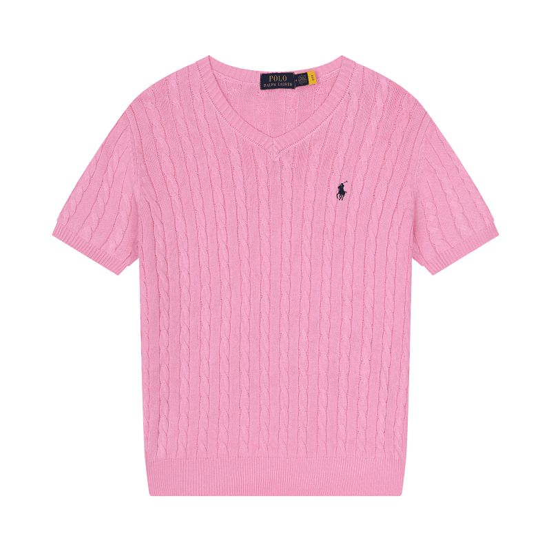 Polo Ralph Lauren Cable Knit V-Neck Tee Pink Cable Knit