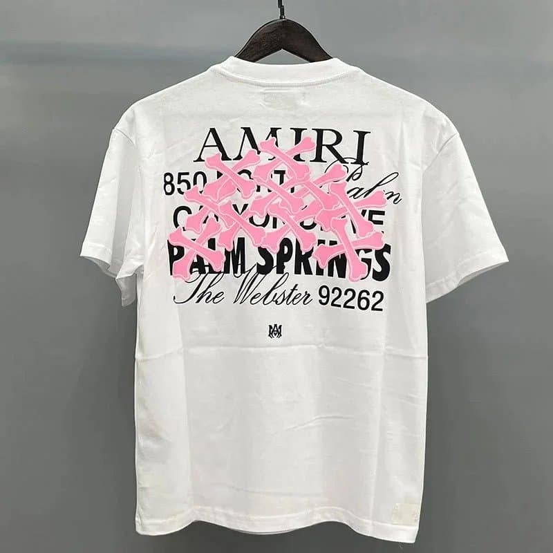 Amiri Logo Tee Blue Logo — 白色粉色图案