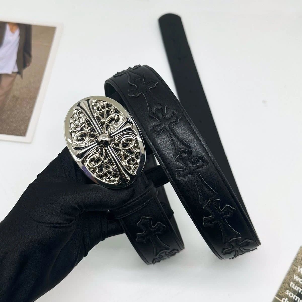 Chrome Hearts Cross Belt Ornate Silver Buckle
