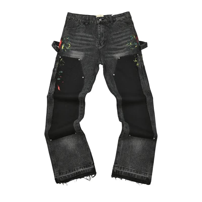 Stone Island Cut-and-Sew Denim Pant Paint-Splatter Patchwork