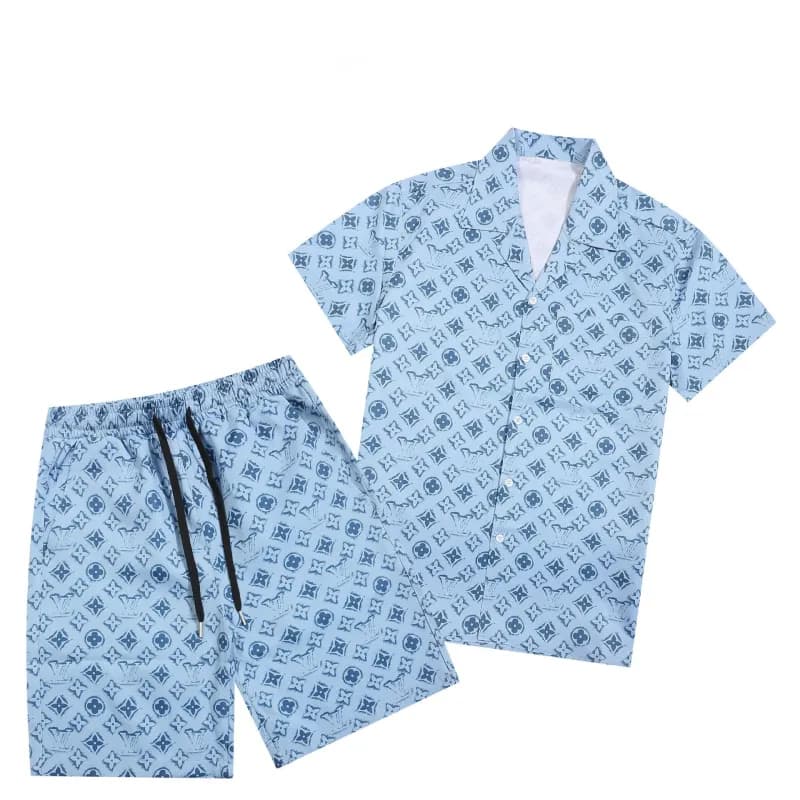 Louis Vuitton Monogram Print Set Light Blue with Navy Pattern