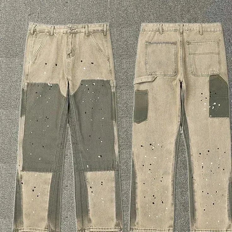 Distressed Flare Jeans Paint Splatter & Patched — 37