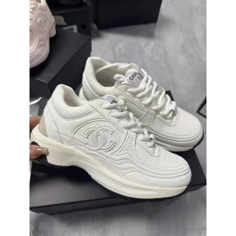 Chanel Chunky Sneaker Beige Mesh — 白色