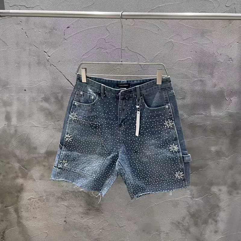 Travis Scott Denim Shorts Rear Stripe Patch — 898蓝色