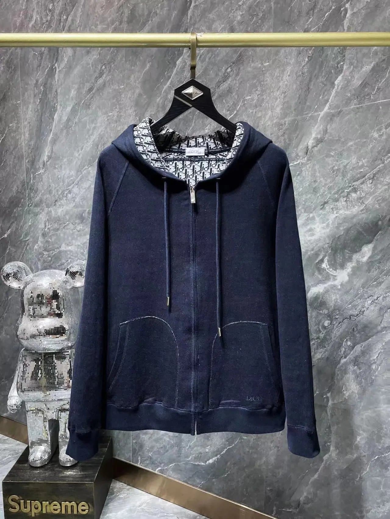 Dior × Supreme Zip-Up Hoodie Oblique Print Lining