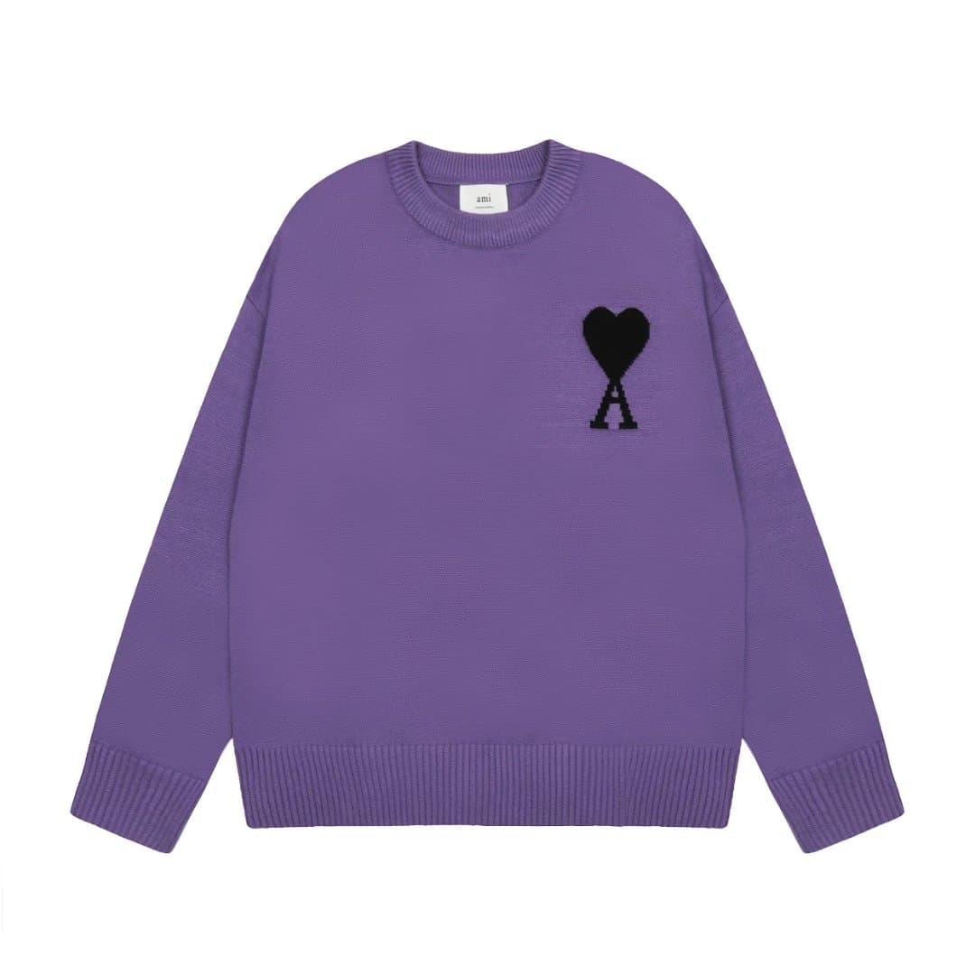 AMI Paris Crewneck Sweater Heart Logo — 紫色