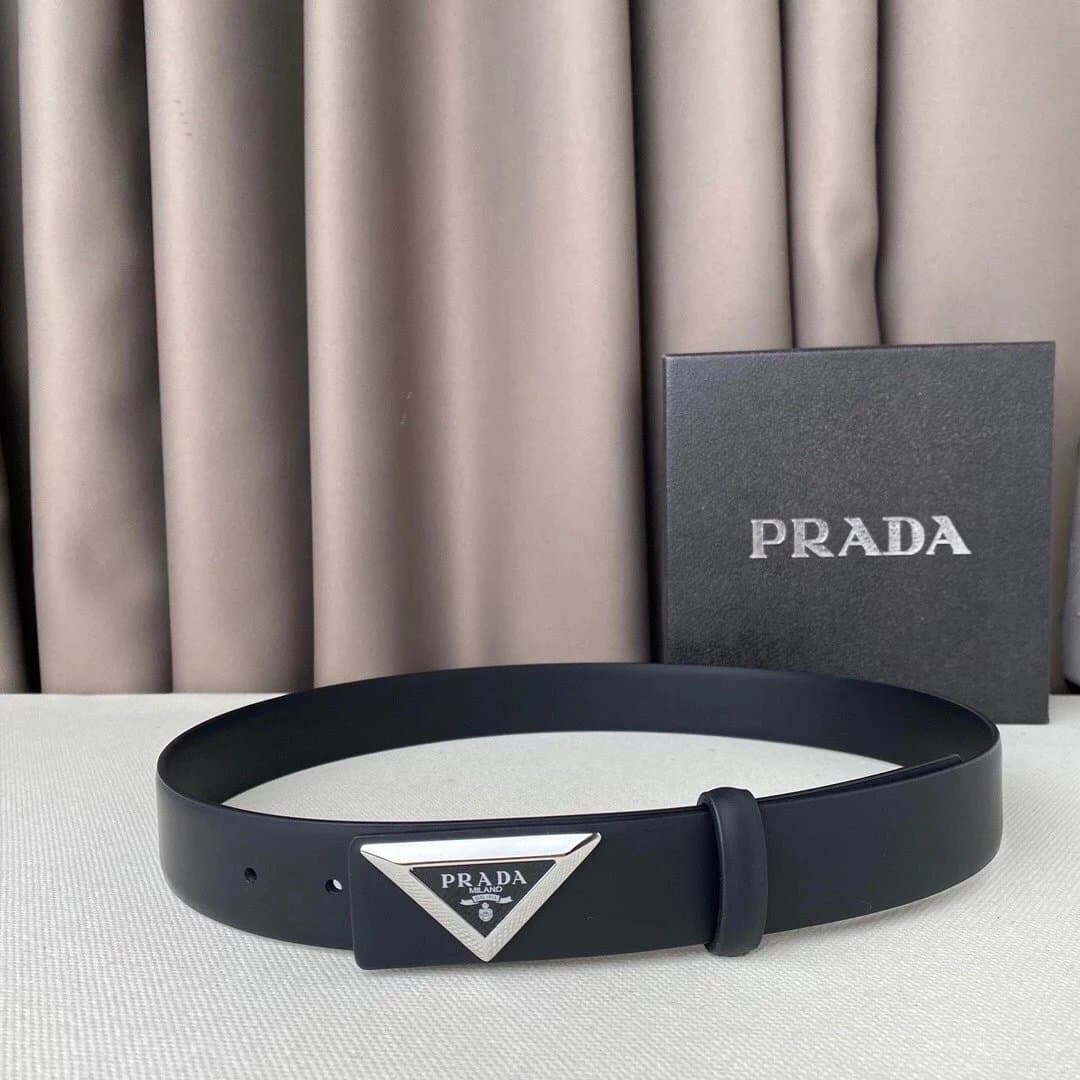 Prada Triangle Logo Belt Matte Black