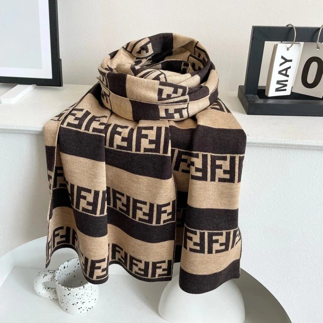 Fendi FF Logo Scarf Beige and Cream — 26