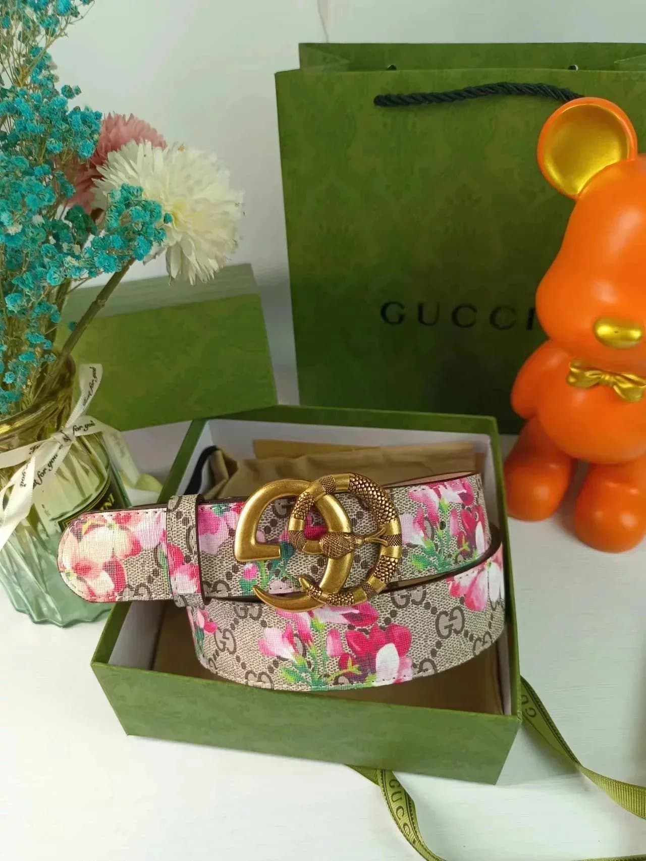 Gucci Horsebit 1955 Belt Floral GG Supreme
