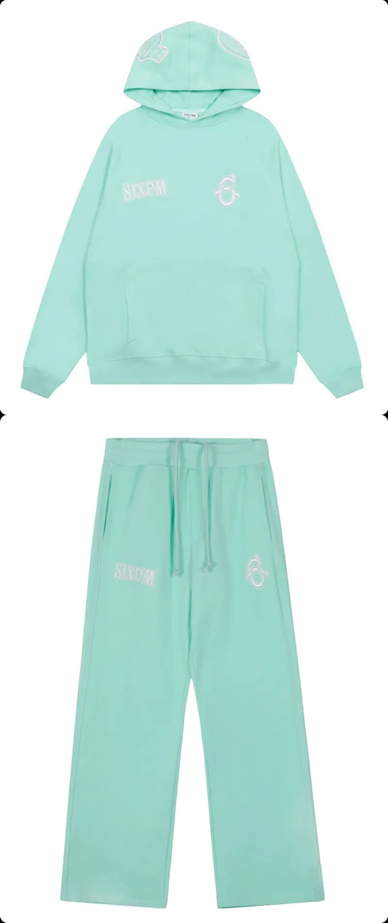 Off-White Hoodie and Joggers Set Dotted Logo — Turquoise suit