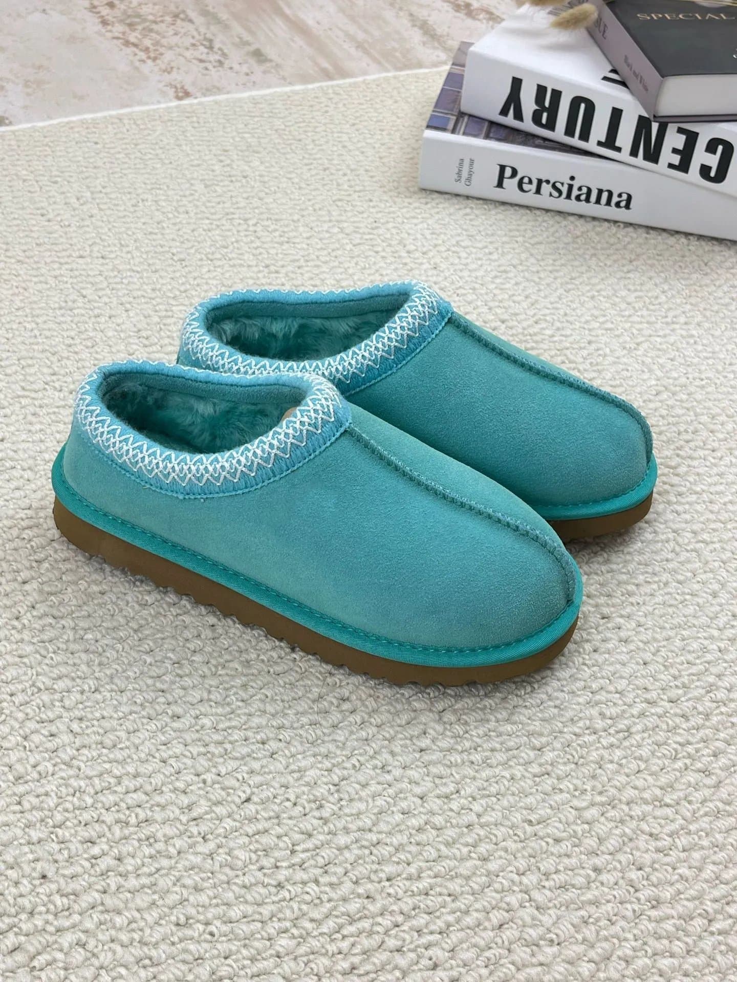 UGG Classic Mini Teal with White Stitching