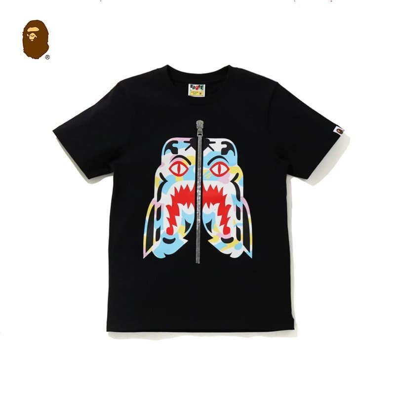 BAPE Zipper Tee Shark Face Print — 黑色