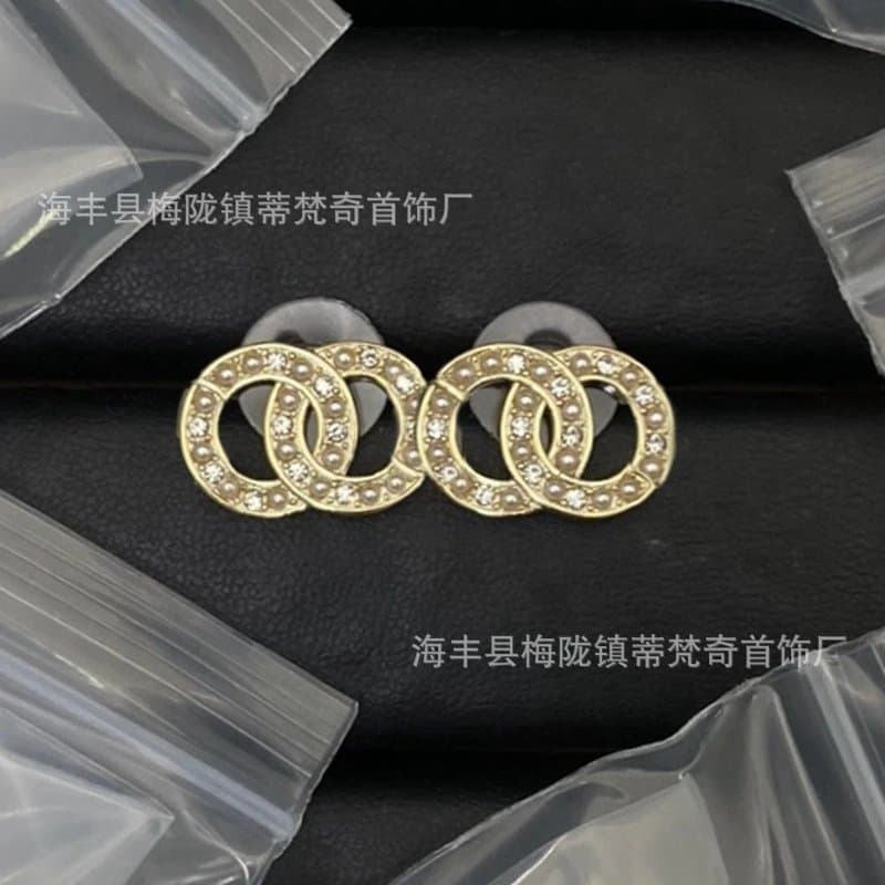 Chanel Double C Hoop Earrings Pearl and Crystal
