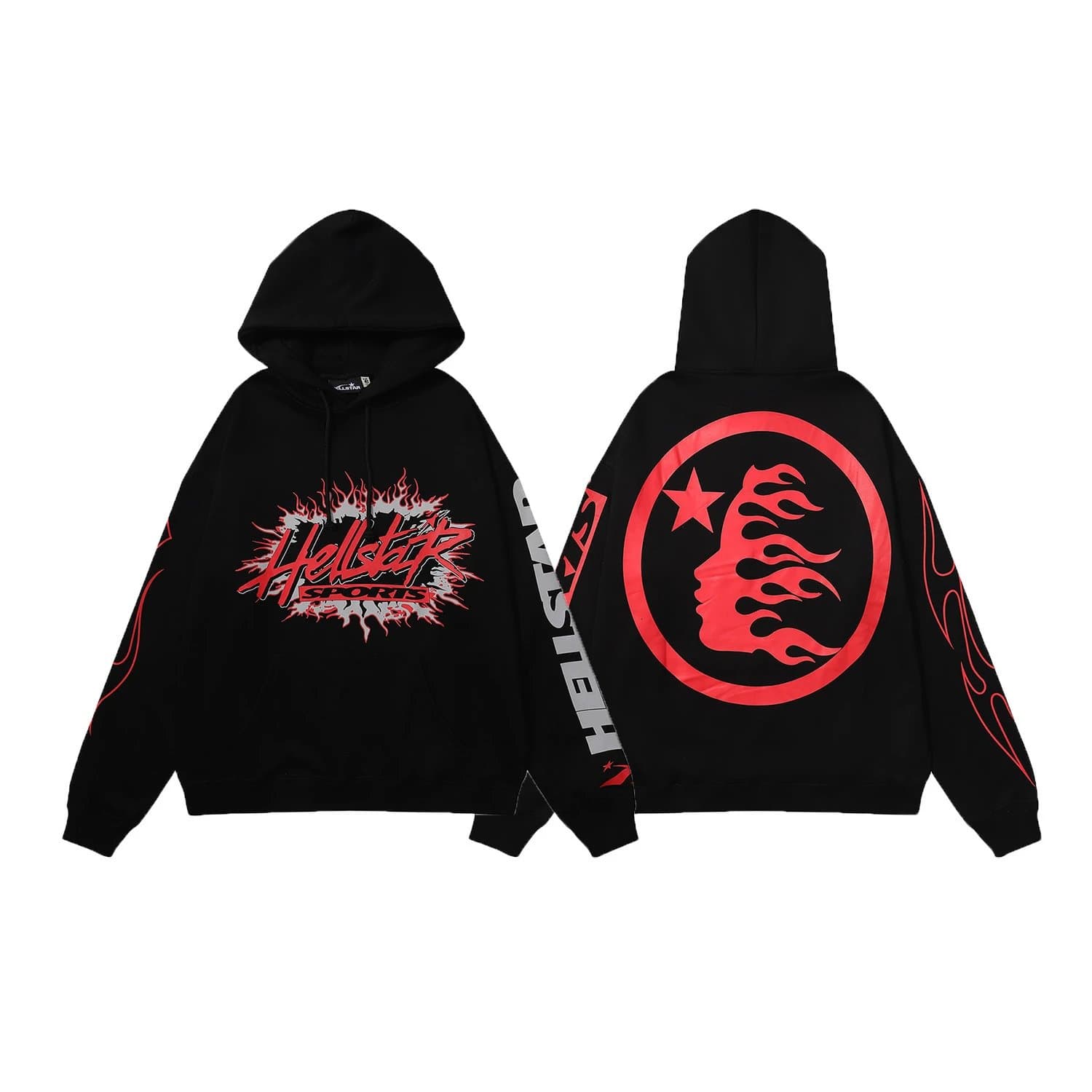 Hellstar Flame Hoodie Black with Red Flame Print