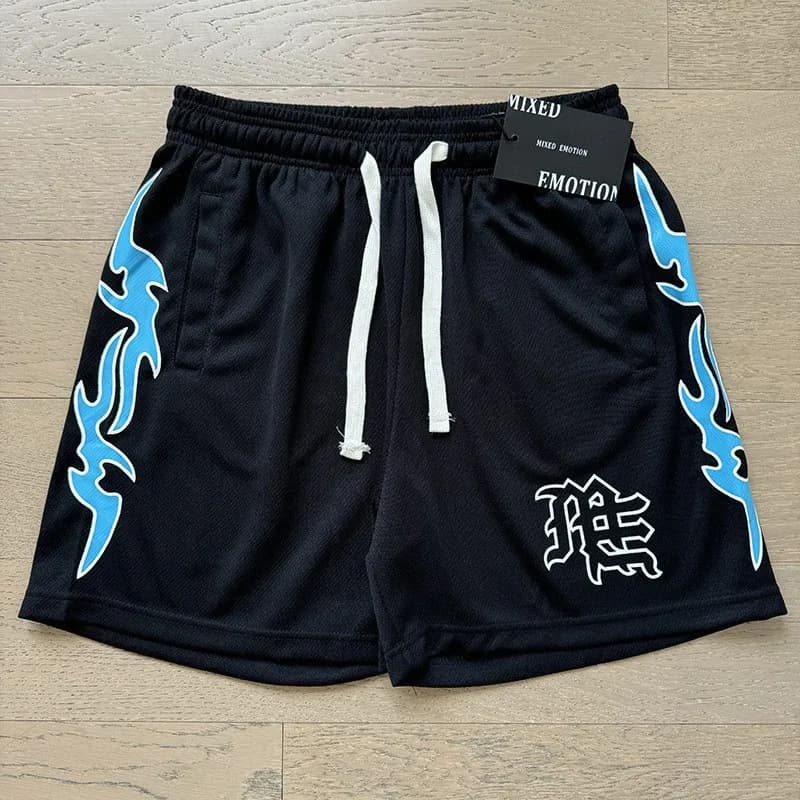 Mixed Emotion Short-Sleeve Button-Up Shirt Emotion Logo — X0025 black blue
