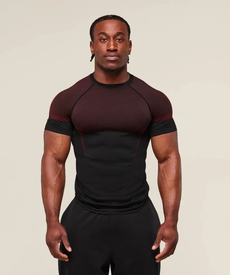 Lululemon Athletic T-Shirt Mesh Panel — 黑红-纯色