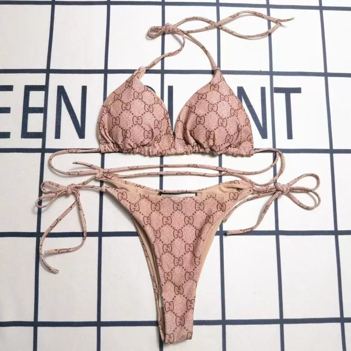 Gucci GG Monogram Bikini Set Beige Brown Print