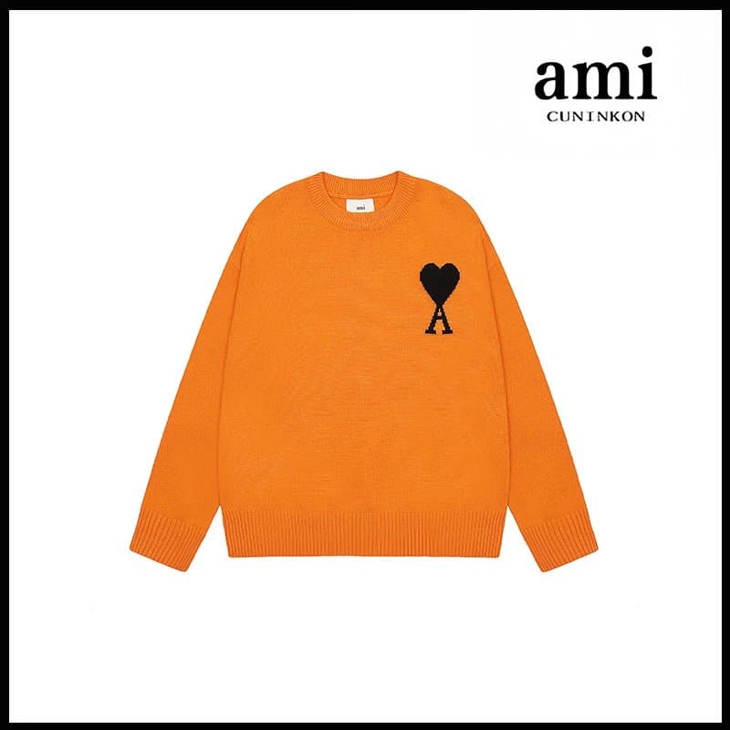 AMI Paris Knit Sweater Heart Logo — 橙色【2115圆领提花款款】