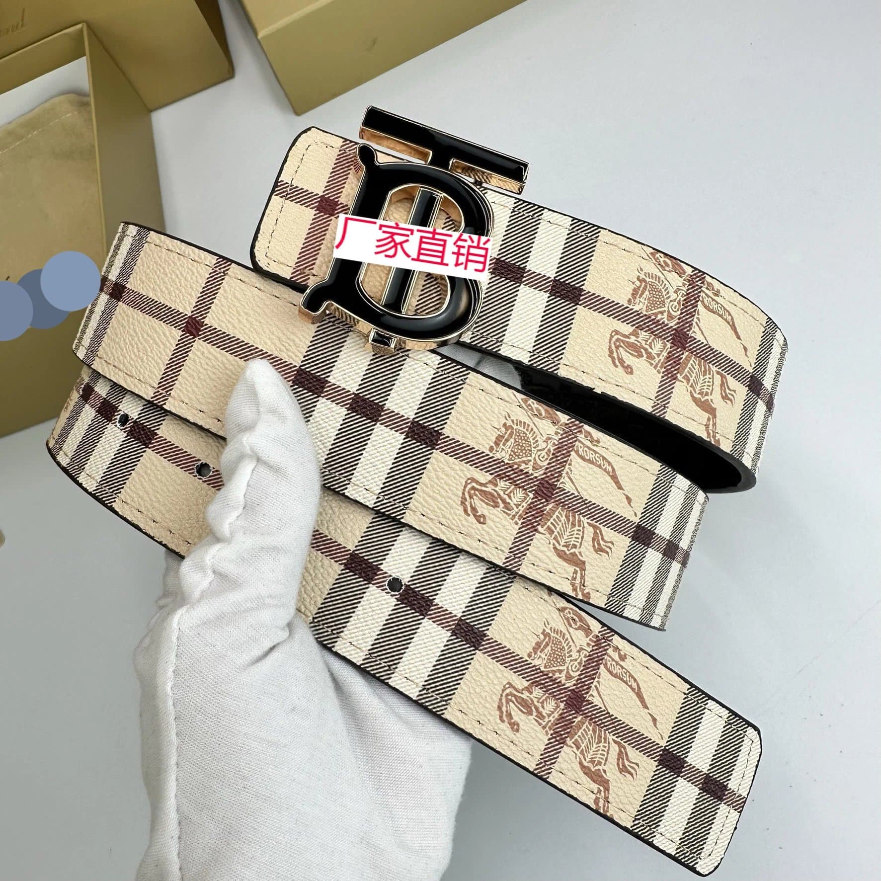 Burberry Equestrian Knight Check Belt Classic Check with Knight Print