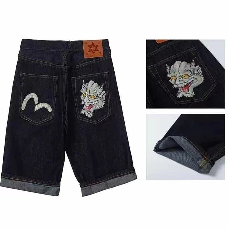 Evisu Denim Shorts Oni Demon Embroidery