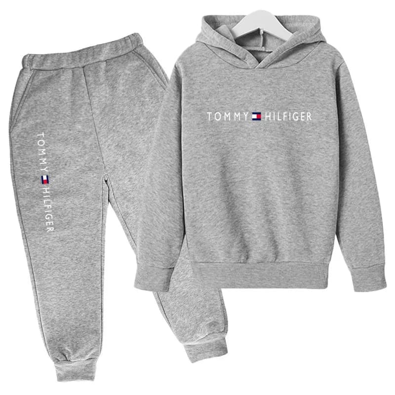 Tommy Hilfiger Hoodie and Joggers Set Heather Grey Logo