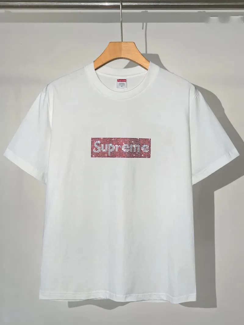 Supreme T-Shirt Patchwork Logo — 烫钻白