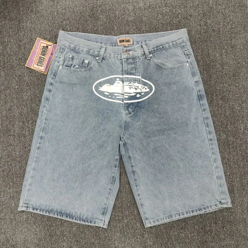 Gallery Dept. Hoodie and Joggers Set Yacht Logo — 牛仔印花蓝色短裤